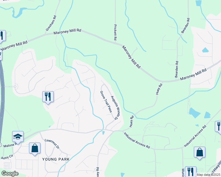 map of restaurants, bars, coffee shops, grocery stores, and more near 1010 Augusta Woods Drive in Douglasville