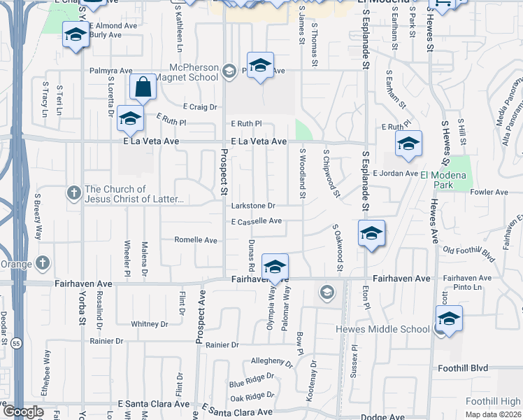 map of restaurants, bars, coffee shops, grocery stores, and more near 18132 Larkstone Drive in Santa Ana