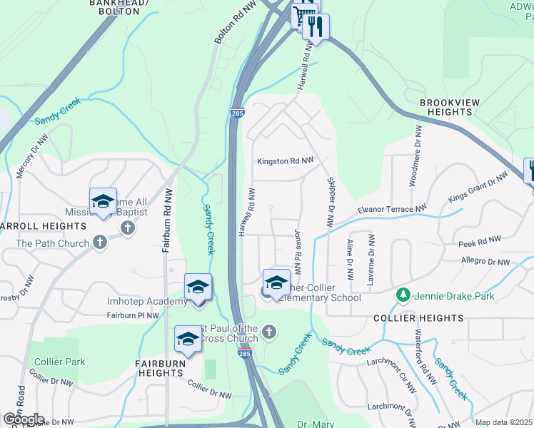 map of restaurants, bars, coffee shops, grocery stores, and more near 796 Vanderbilt Court Northwest in Atlanta