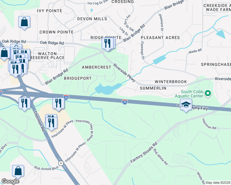 map of restaurants, bars, coffee shops, grocery stores, and more near 1286 Summerstone Trce in Austell