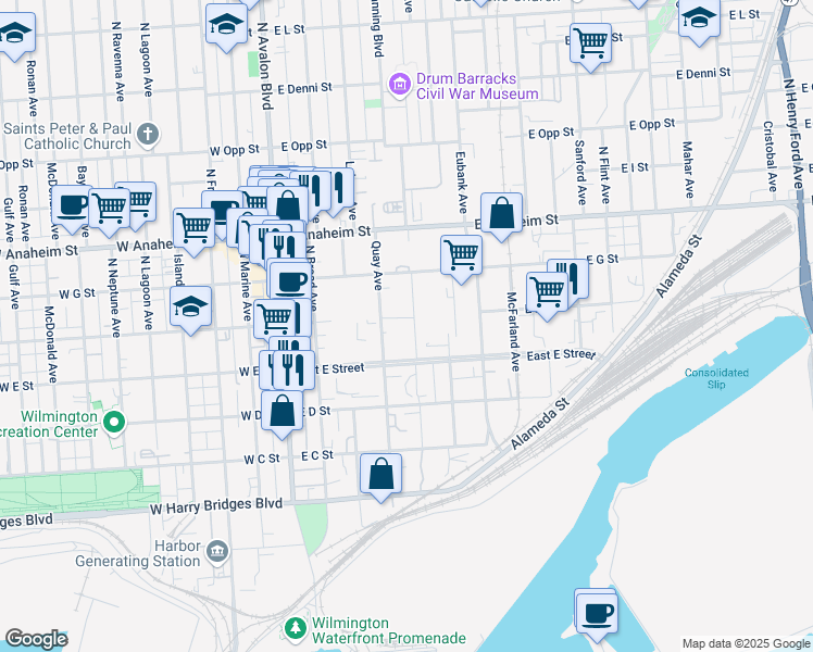 map of restaurants, bars, coffee shops, grocery stores, and more near 537 North Banning Boulevard in Los Angeles
