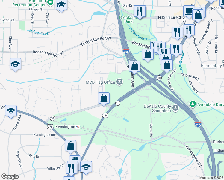 map of restaurants, bars, coffee shops, grocery stores, and more near 3478 Mountain Dr in Decatur