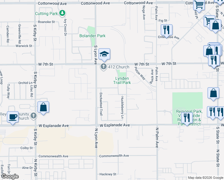 map of restaurants, bars, coffee shops, grocery stores, and more near 1382 Lynden Trails Drive in San Jacinto