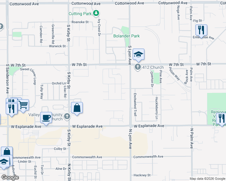 map of restaurants, bars, coffee shops, grocery stores, and more near 1076 Runway Trail in San Jacinto
