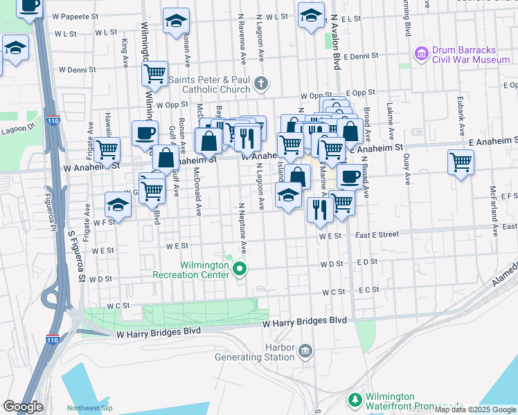 map of restaurants, bars, coffee shops, grocery stores, and more near 607 North Lagoon Avenue in Los Angeles