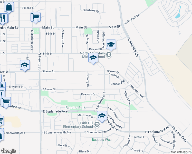 map of restaurants, bars, coffee shops, grocery stores, and more near 1050 Falcon Court in San Jacinto