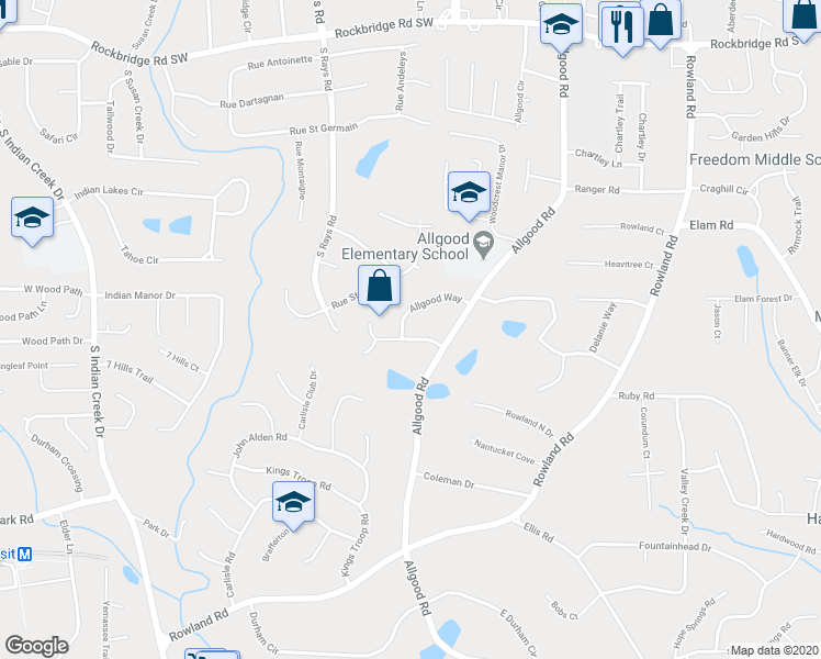 map of restaurants, bars, coffee shops, grocery stores, and more near 4251 Allgood Way in Stone Mountain