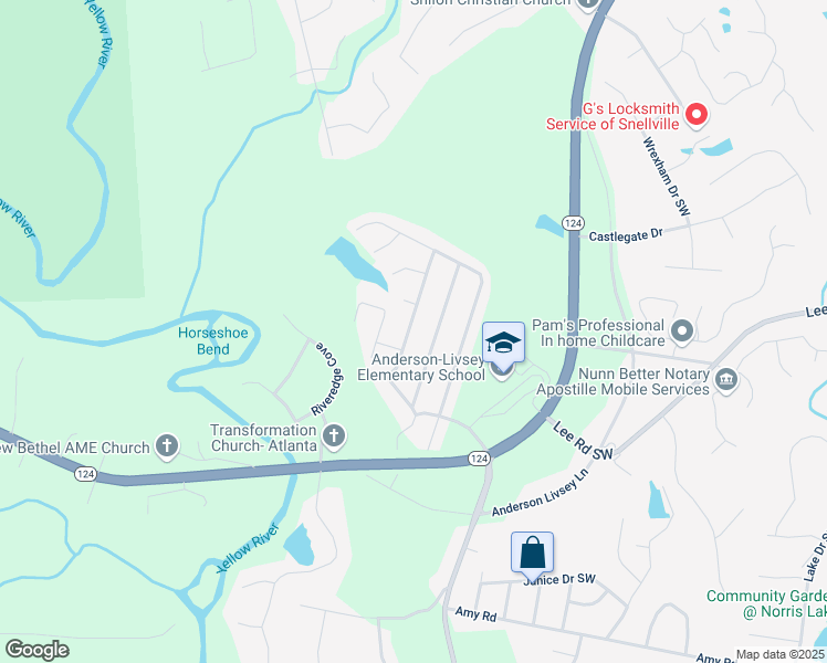 map of restaurants, bars, coffee shops, grocery stores, and more near 4269 Smoke Creek Parkway in Snellville