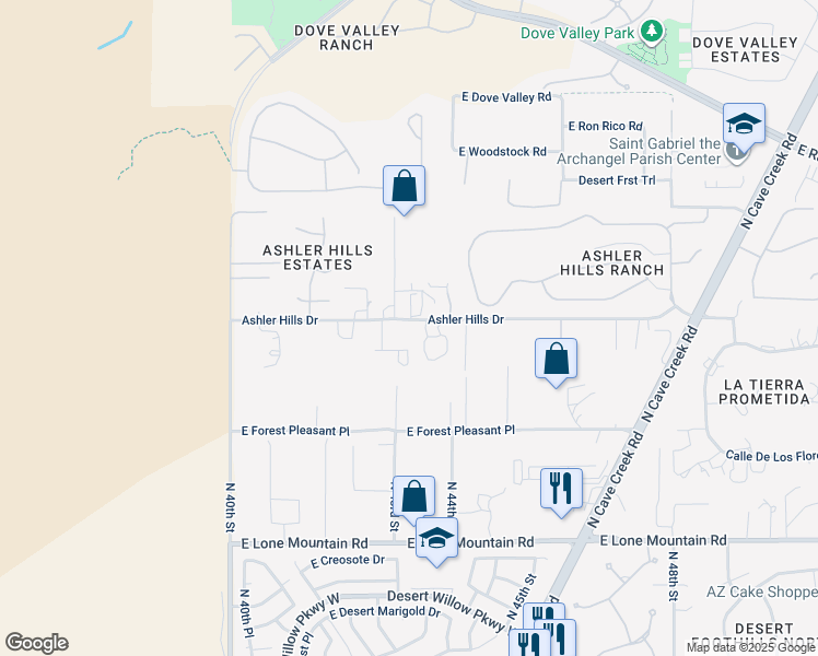 map of restaurants, bars, coffee shops, grocery stores, and more near 4317 Ashler Hills Drive in Cave Creek