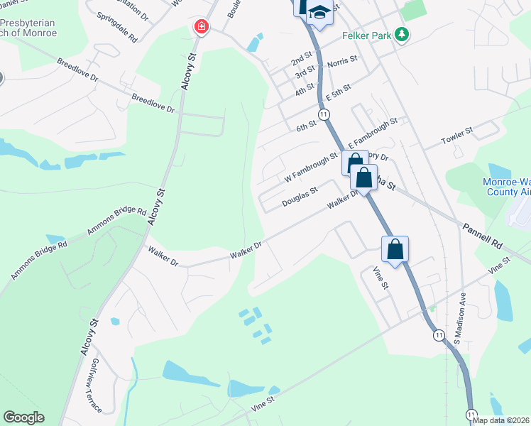 map of restaurants, bars, coffee shops, grocery stores, and more near 1208 Fambrough Way in Monroe