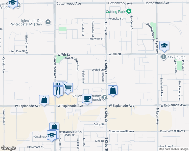 map of restaurants, bars, coffee shops, grocery stores, and more near 1055 Sundew Way in San Jacinto