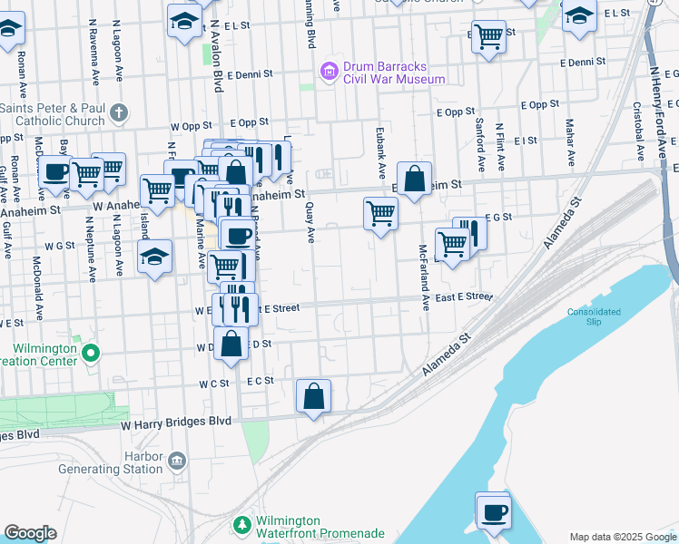 map of restaurants, bars, coffee shops, grocery stores, and more near 537 North Banning Boulevard in Los Angeles