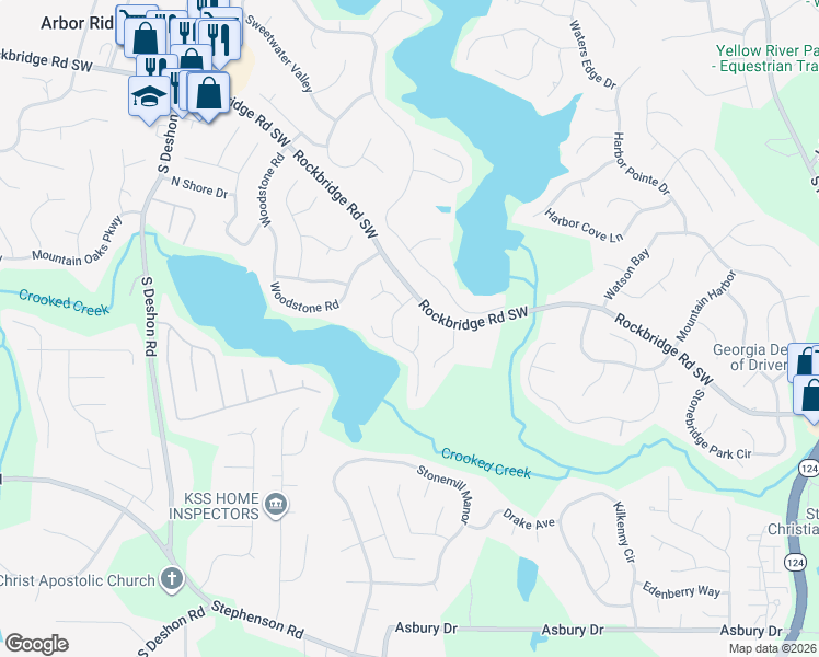 map of restaurants, bars, coffee shops, grocery stores, and more near 641 Windchase Place in Lithonia