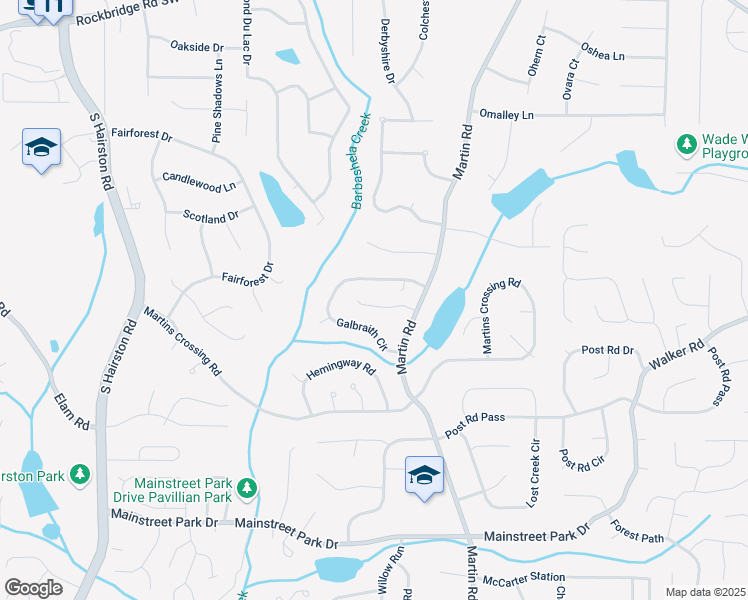 map of restaurants, bars, coffee shops, grocery stores, and more near 5142 Huxley Road in Stone Mountain