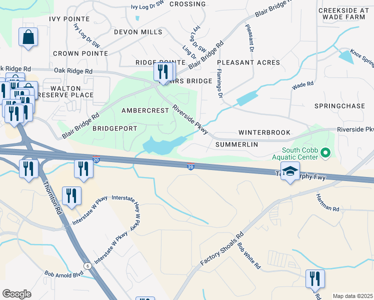 map of restaurants, bars, coffee shops, grocery stores, and more near 1269 Summerstone Trace in Austell