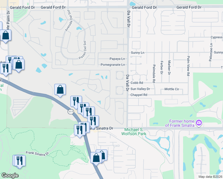 map of restaurants, bars, coffee shops, grocery stores, and more near 302 Avenida Andorra in Cathedral City