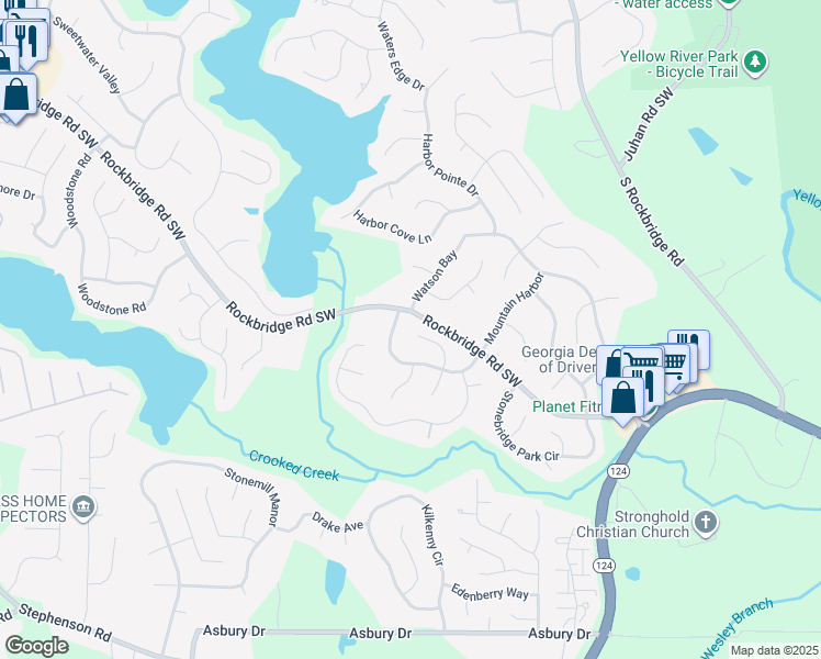 map of restaurants, bars, coffee shops, grocery stores, and more near 628 Ridge Way in Lithonia
