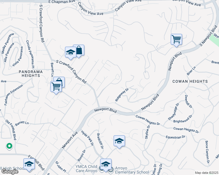 map of restaurants, bars, coffee shops, grocery stores, and more near 10572 Villa Del Cerro in Santa Ana