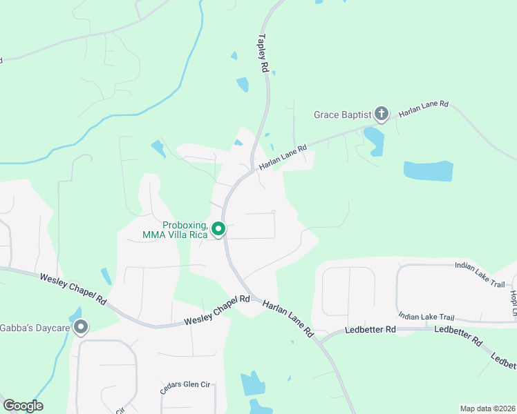 map of restaurants, bars, coffee shops, grocery stores, and more near 237 Harlan Heights Road in Villa Rica