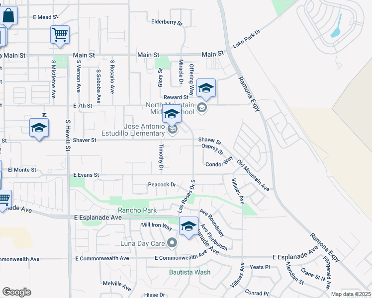 map of restaurants, bars, coffee shops, grocery stores, and more near 1050 Falcon Court in San Jacinto