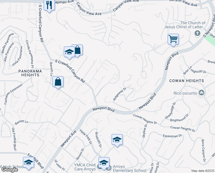 map of restaurants, bars, coffee shops, grocery stores, and more near 10572 Villa Del Cerro in Santa Ana