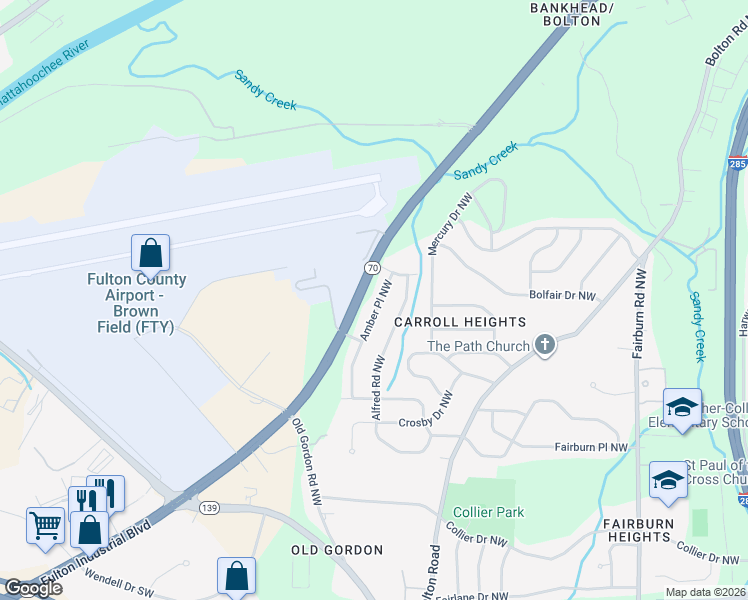 map of restaurants, bars, coffee shops, grocery stores, and more near 844 Amber Place Northwest in Atlanta