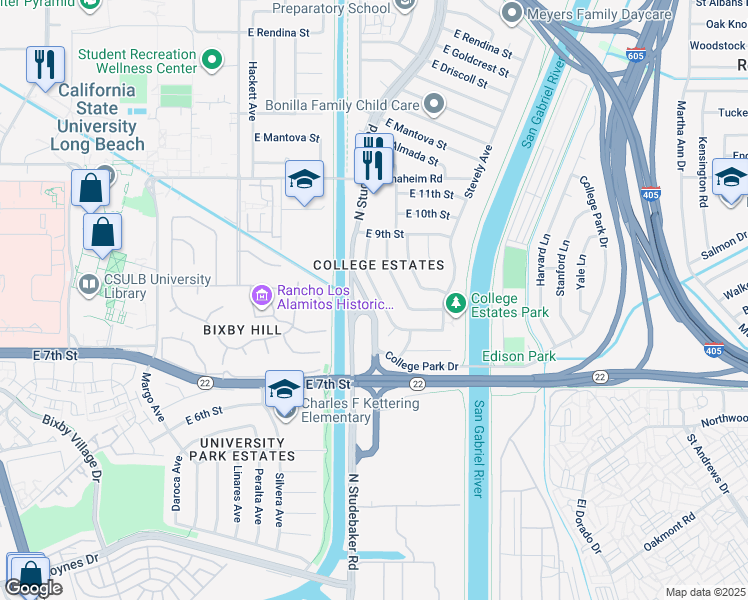 map of restaurants, bars, coffee shops, grocery stores, and more near 833 Lees Avenue in Long Beach