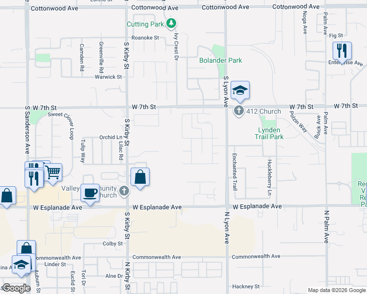 map of restaurants, bars, coffee shops, grocery stores, and more near 1685 Eastfork Circle in San Jacinto