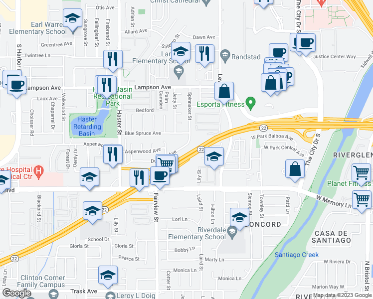 map of restaurants, bars, coffee shops, grocery stores, and more near 13306 Dunklee Avenue in Garden Grove