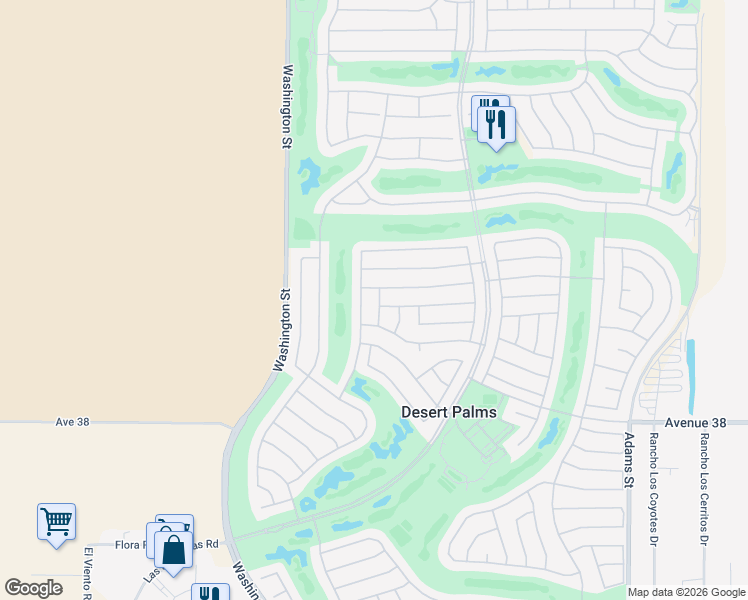 map of restaurants, bars, coffee shops, grocery stores, and more near 37449 Westridge Avenue in Palm Desert