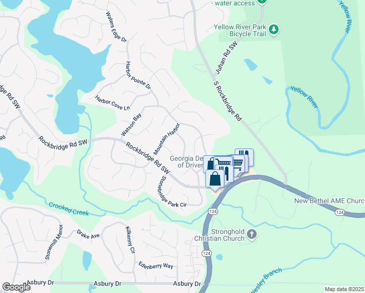 map of restaurants, bars, coffee shops, grocery stores, and more near 621 Watson Cove in Stone Mountain