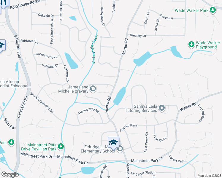 map of restaurants, bars, coffee shops, grocery stores, and more near 713 Martin Road in Stone Mountain