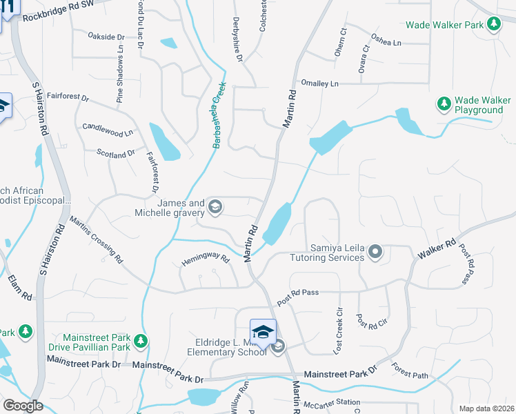 map of restaurants, bars, coffee shops, grocery stores, and more near 713 Martin Road in Stone Mountain