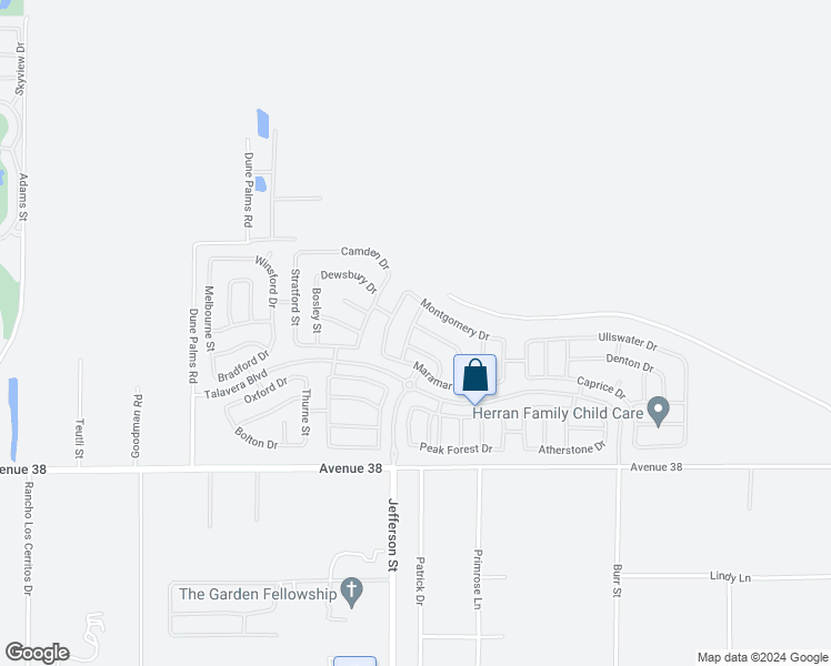map of restaurants, bars, coffee shops, grocery stores, and more near 80051 Durwent Drive in Indio
