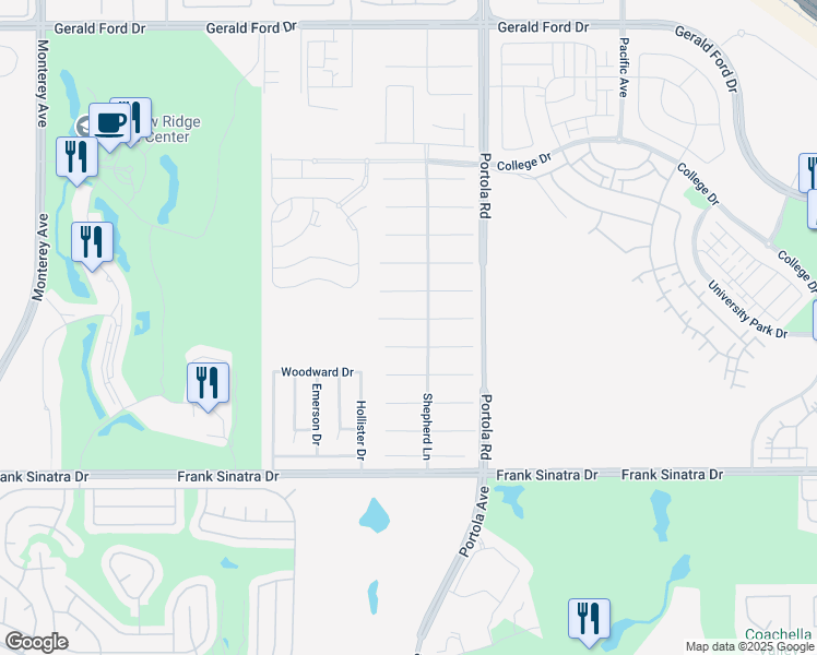 map of restaurants, bars, coffee shops, grocery stores, and more near 74082 Chinook Circle in Palm Desert