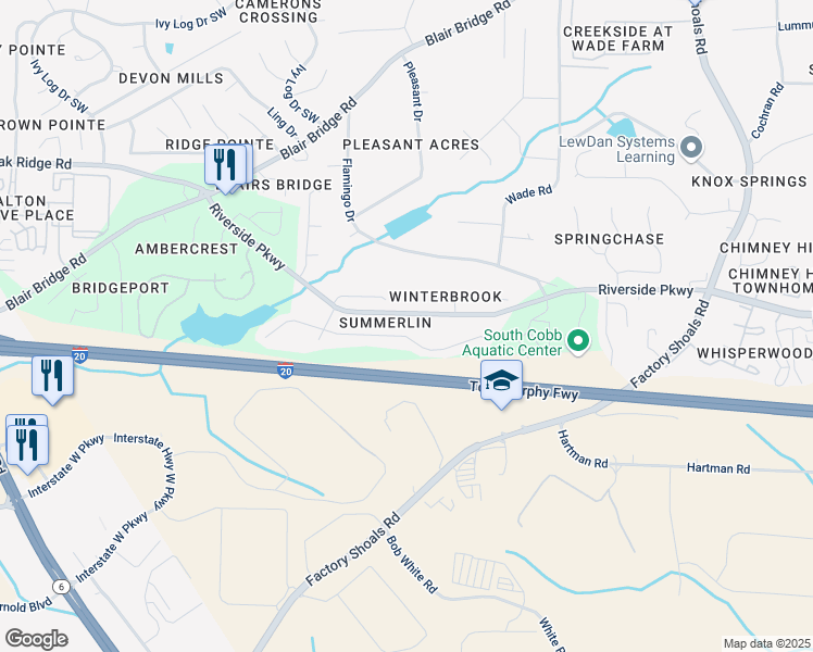 map of restaurants, bars, coffee shops, grocery stores, and more near 1170 Summerstone Trce in Austell