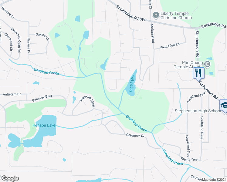 map of restaurants, bars, coffee shops, grocery stores, and more near 1058 Erie Circle in Stone Mountain