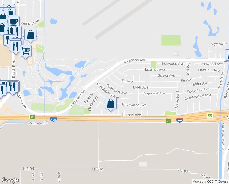 map of restaurants, bars, coffee shops, grocery stores, and more near 4260 Dogwood Avenue in Seal Beach