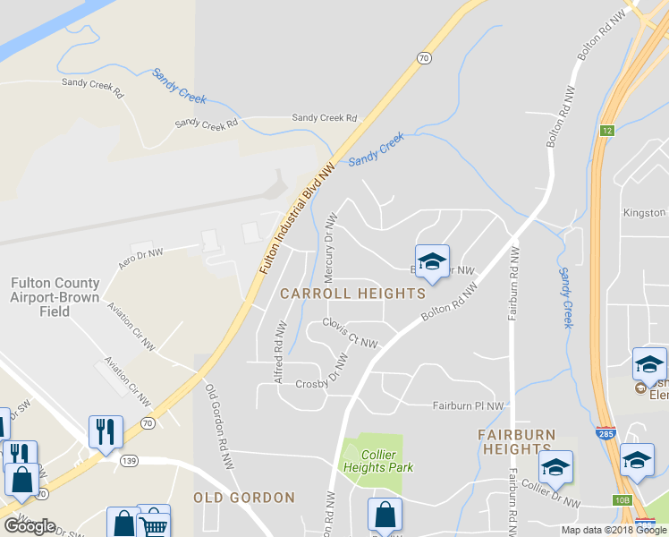 map of restaurants, bars, coffee shops, grocery stores, and more near 853 Mercury Drive Northwest in Atlanta