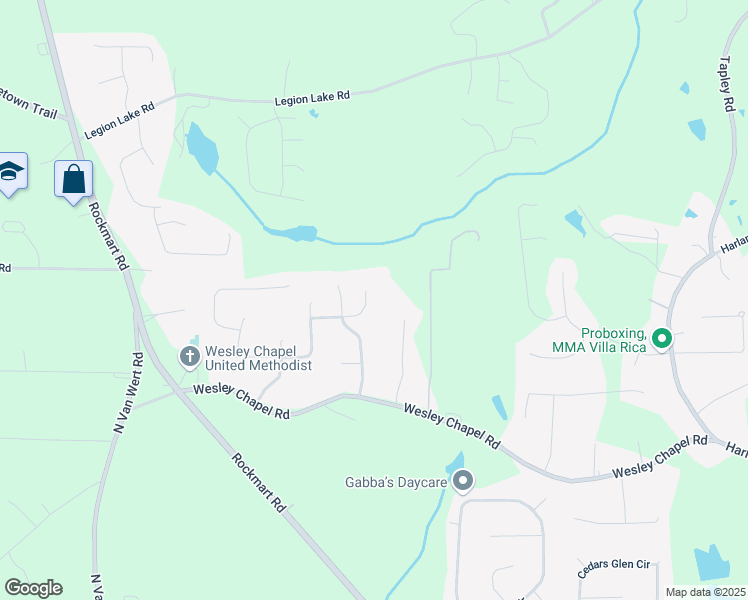 map of restaurants, bars, coffee shops, grocery stores, and more near 121 Danielle Court in Villa Rica