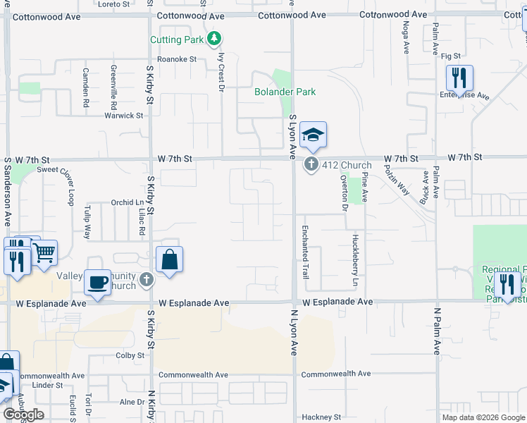 map of restaurants, bars, coffee shops, grocery stores, and more near 1587 Westfork Way in San Jacinto