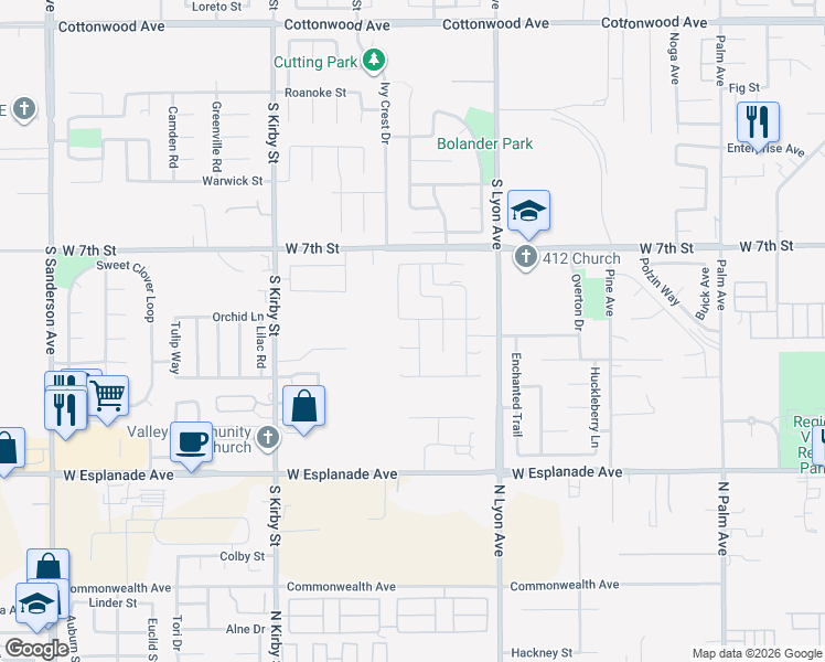 map of restaurants, bars, coffee shops, grocery stores, and more near 1032 Greystone Way in San Jacinto