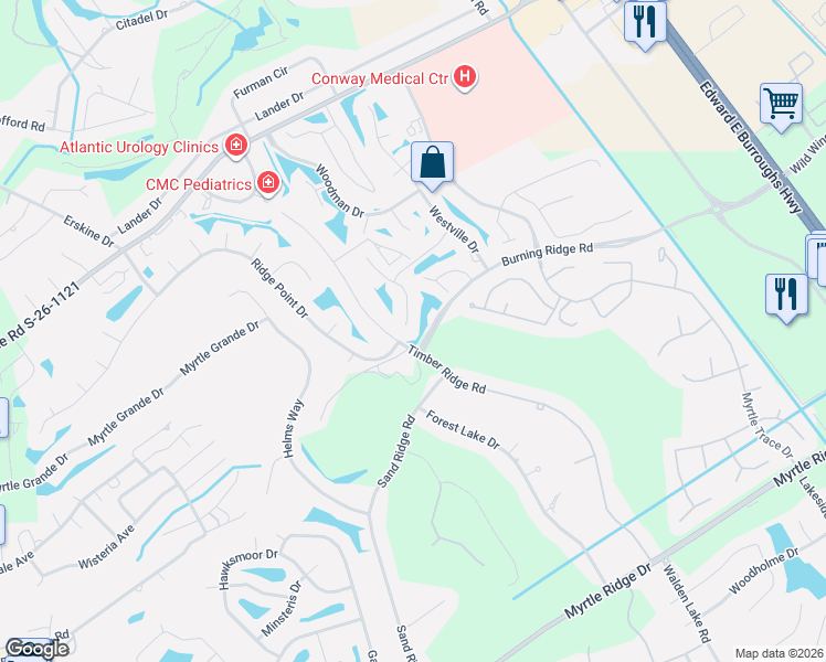 map of restaurants, bars, coffee shops, grocery stores, and more near 963 Welkin Court in Conway