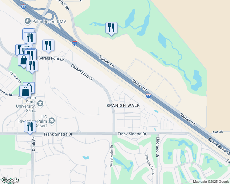 map of restaurants, bars, coffee shops, grocery stores, and more near 219 Paseo Animado in Palm Desert