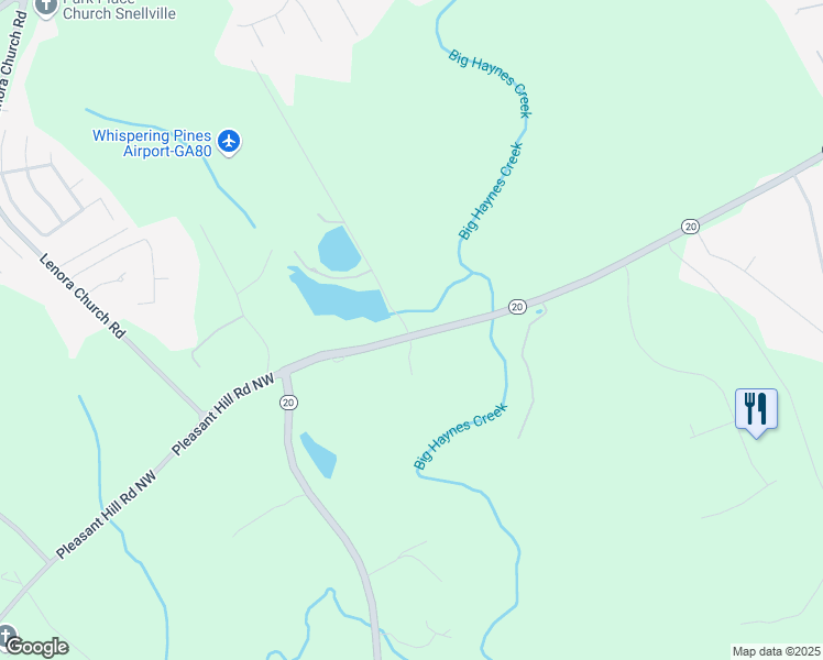 map of restaurants, bars, coffee shops, grocery stores, and more near Whispering Pines Avenue in Rockdale County