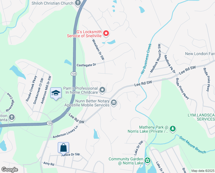 map of restaurants, bars, coffee shops, grocery stores, and more near 4365 Round Stone Drive in Snellville