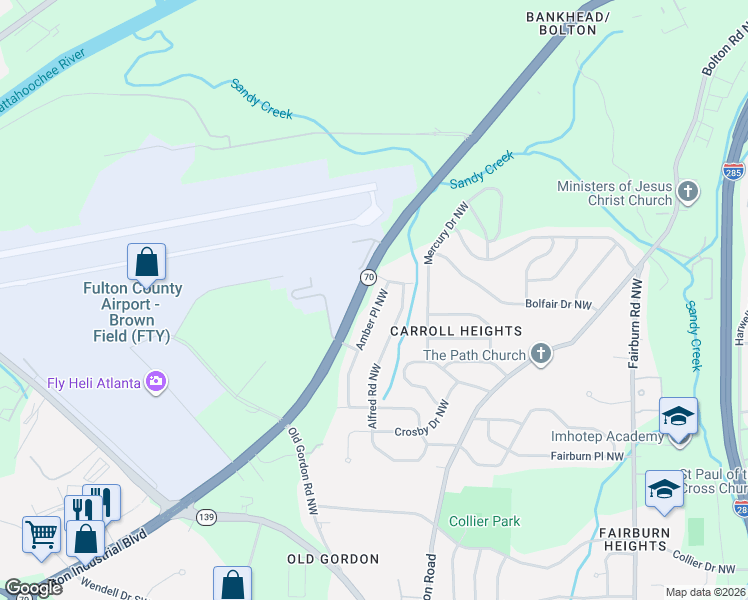 map of restaurants, bars, coffee shops, grocery stores, and more near 836 Amber Place Northwest in Atlanta