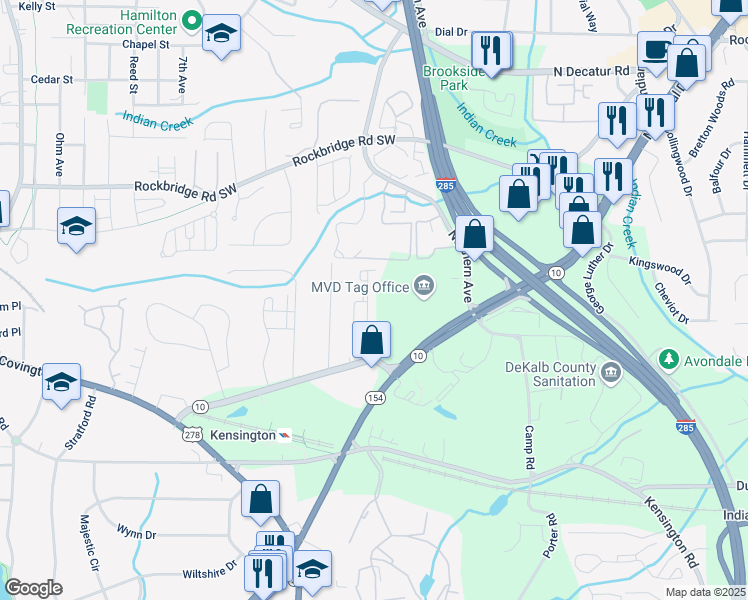 map of restaurants, bars, coffee shops, grocery stores, and more near 3478 Mountain Dr in Decatur