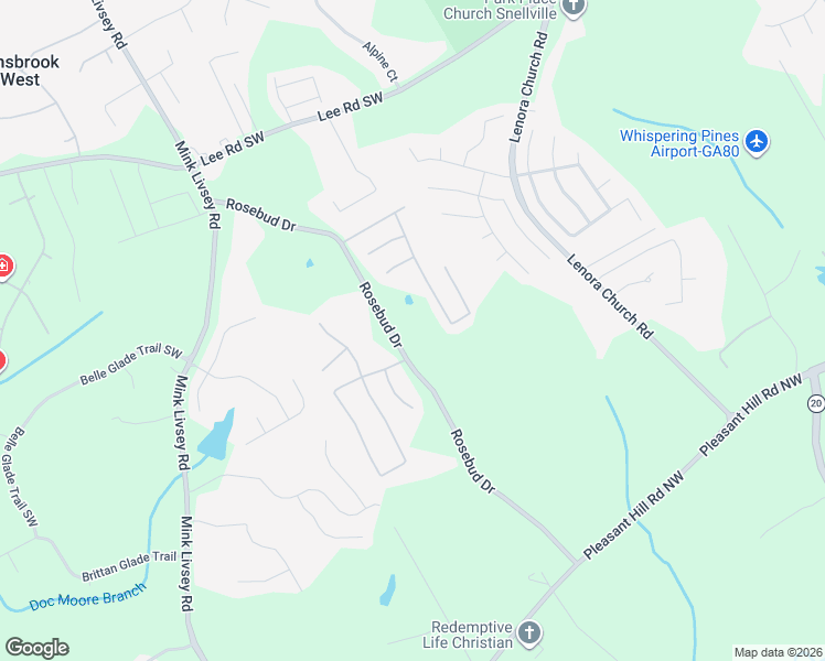 map of restaurants, bars, coffee shops, grocery stores, and more near 4792 Rosebud Drive in Snellville