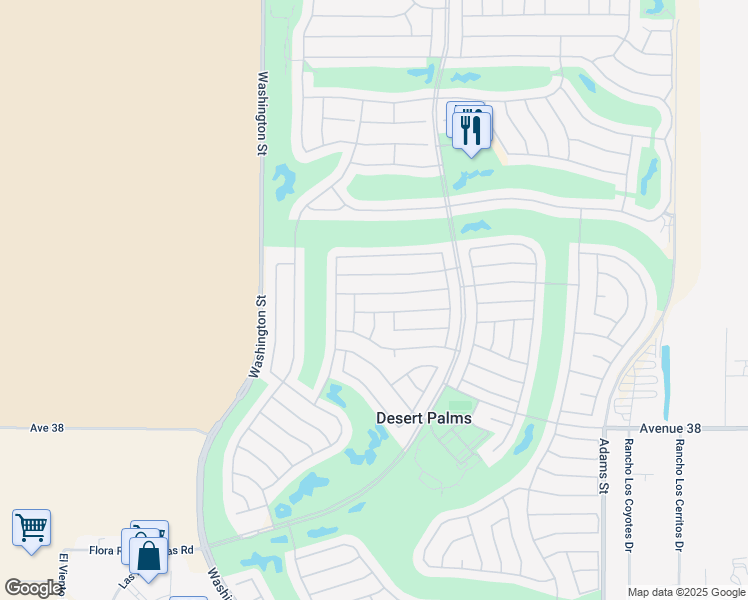 map of restaurants, bars, coffee shops, grocery stores, and more near 78281 Desert Willow Drive in Palm Desert
